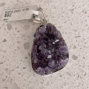 Amethyst crystal teardrop pendant set in 925 sterling silver NWT